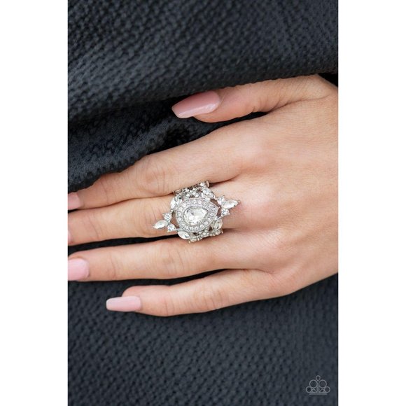 paparazzi Jewelry - Mega Stardom White Stretchy Ring Spring Collection